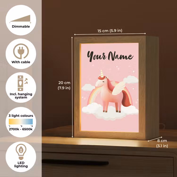 Eenhoorn - Vleugels - Roze - Regenboog Light Box met kabel (Kinderlampje) klein -USP_EN