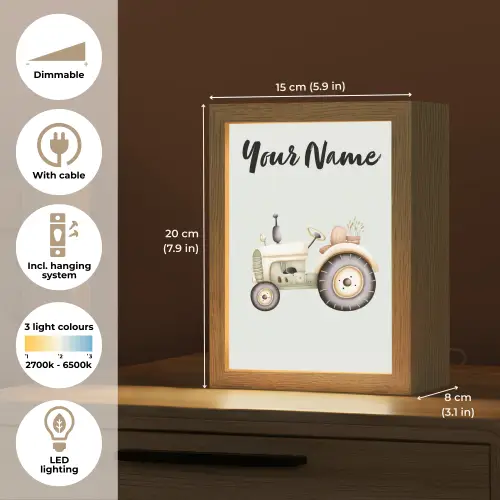 Vintage - Tractor - Pastel - Blauw Light Box met kabel (Kinderlampje) klein -USP_EN