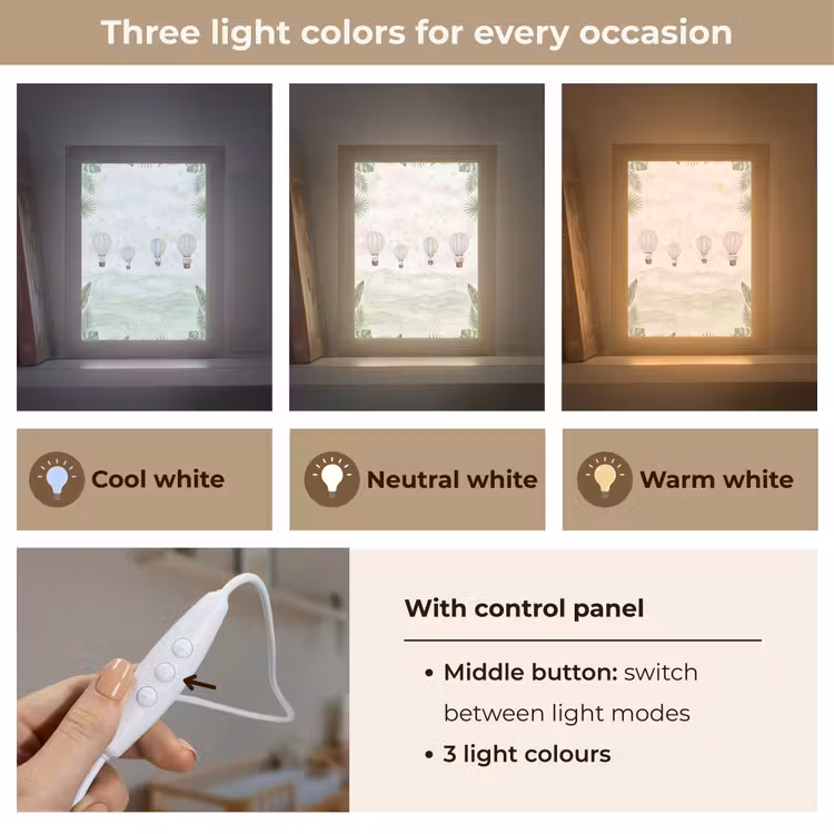 Aquarel - Luchtballonnen - Pastel Light Box met kabel (Kinderlampje) klein -USP_lichtkleurEN