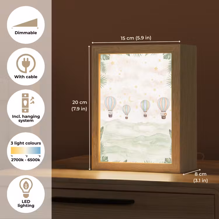 Aquarel - Luchtballonnen - Pastel Light Box met kabel (Kinderlampje) klein -USP_EN
