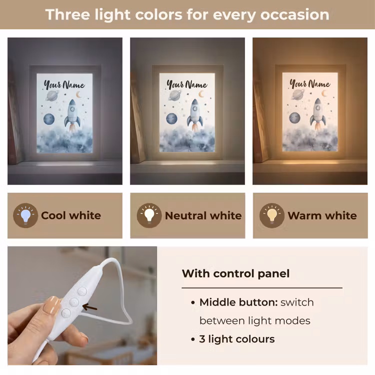 Waterverf - Planeten - Sterren - Raket Light Box met kabel (Kinderlampje) klein -USP_lichtkleurEN