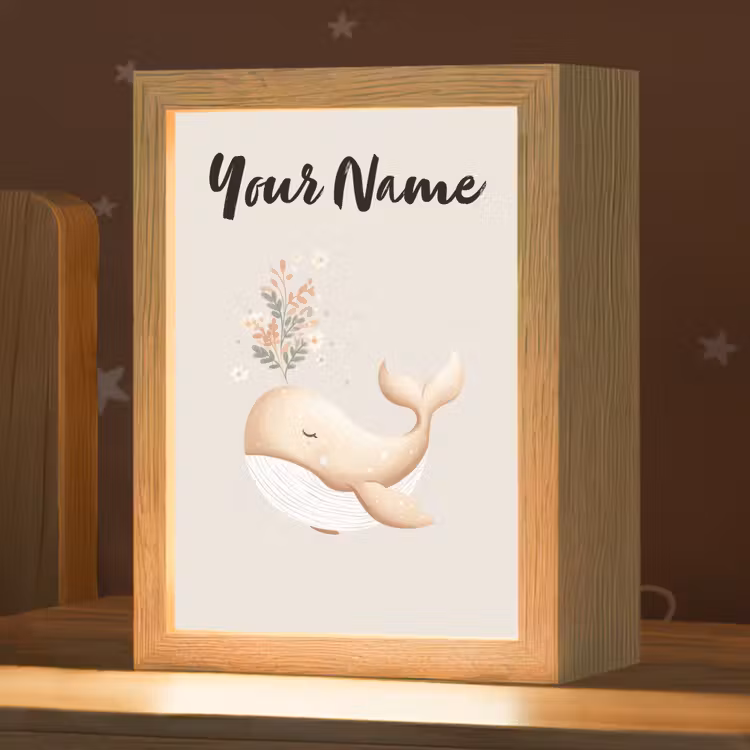 Walvis - Illustratie - Minimalistisch - Bloemen Light Box met kabel (Kinderlampje) klein -zzz_3d_website