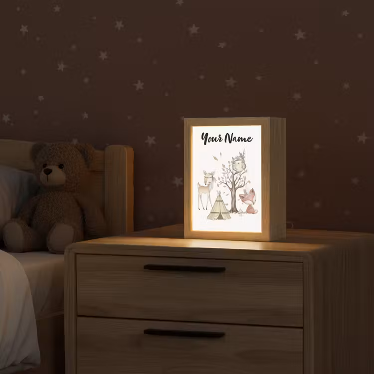 Wilde dieren - Bos - Illustratie Light Box met kabel (Kinderlampje) klein -sfeer1_kind