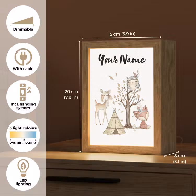Wilde dieren - Bos - Illustratie Light Box met kabel (Kinderlampje) klein -USP_EN