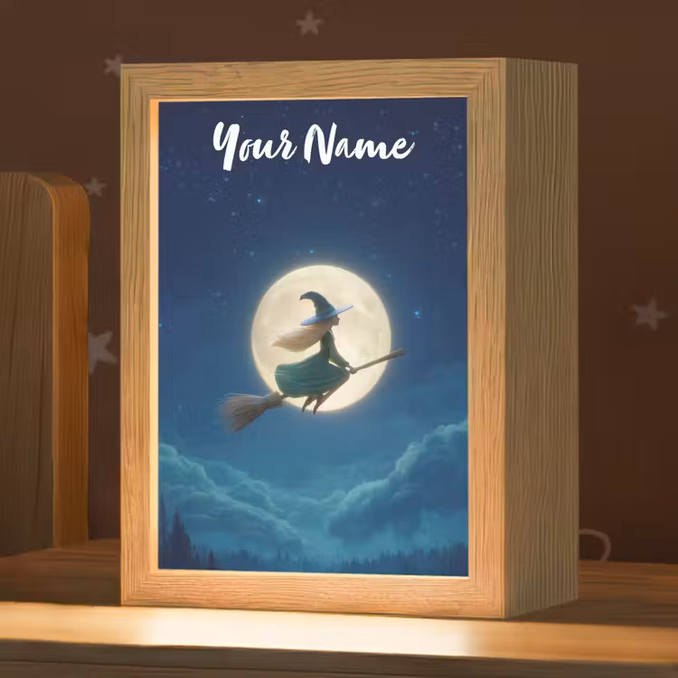 Heks - Volle maan - Sterrenhemel Light Box met kabel (Kinderlampje) klein -zzz_3d_website
