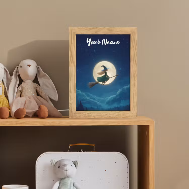 Heks - Volle maan - Sterrenhemel Light Box met kabel (Kinderlampje) klein -sfeer2_kind