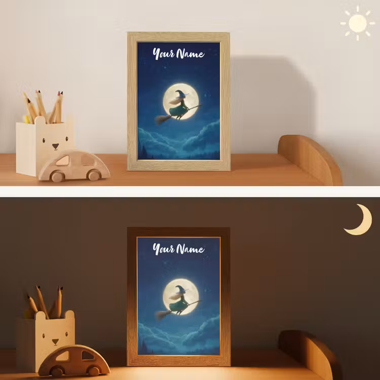 Heks - Volle maan - Sterrenhemel Light Box met kabel (Kinderlampje) klein -sfeer3_kind