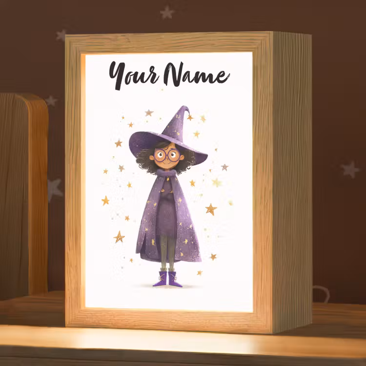 Heks - Paars - Sterren - Heksenhoed Light Box met kabel (Kinderlampje) klein -zzz_3d_website