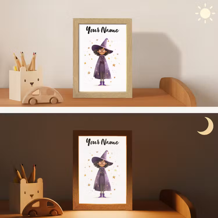Heks - Paars - Sterren - Heksenhoed Light Box met kabel (Kinderlampje) klein -sfeer3_kind