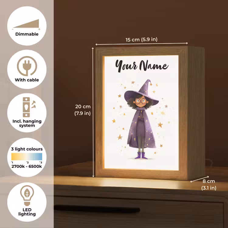 Heks - Paars - Sterren - Heksenhoed Light Box met kabel (Kinderlampje) klein -USP_EN