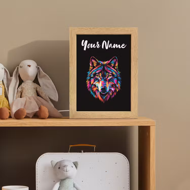 Wolf - Kleurrijk - Zwart - Dieren - Neon Light Box met kabel (Kinderlampje) klein -sfeer2_kind