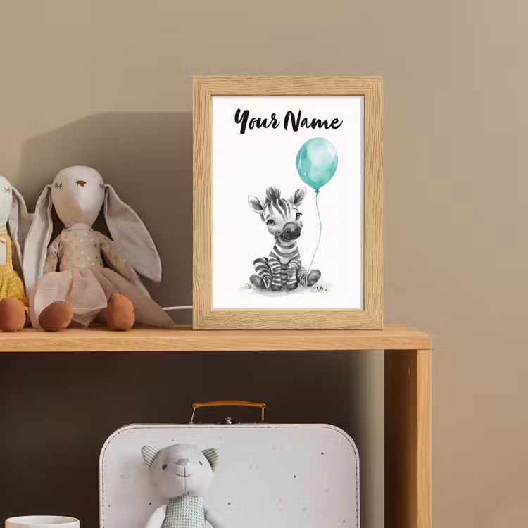 Zebra - Baby dier - Blauwe ballon Light Box met kabel (Kinderlampje) klein -sfeer2_kind