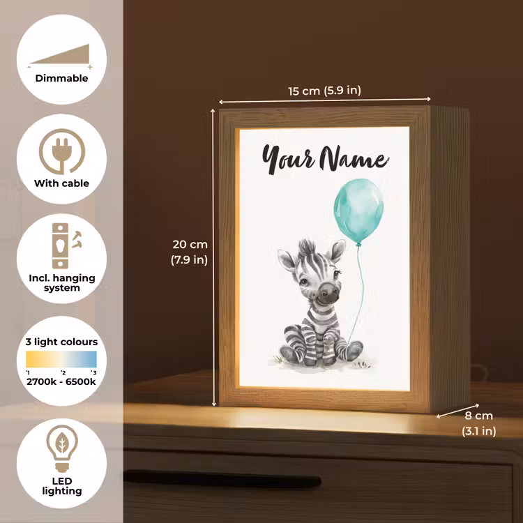 Zebra - Baby dier - Blauwe ballon Light Box met kabel (Kinderlampje) klein -USP_EN