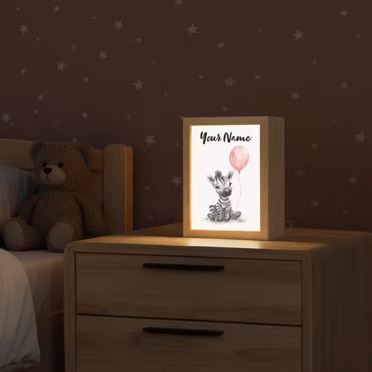 Zebra - Baby - Dieren - Roze ballon Light Box met kabel (Kinderlampje) klein -sfeer1_kind