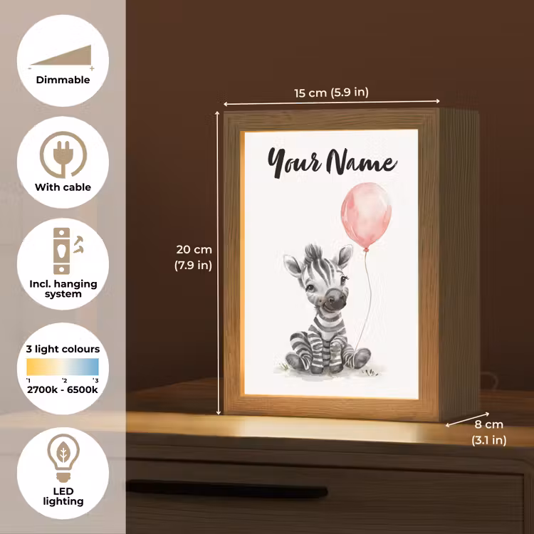Zebra - Baby - Dieren - Roze ballon Light Box met kabel (Kinderlampje) klein -USP_EN