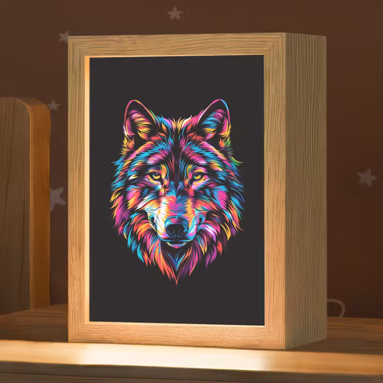 Wolf - Kleurrijk - Zwart - Dieren - Neon Light Box met kabel klein -zzz_3d_website