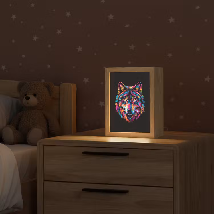Wolf - Kleurrijk - Zwart - Dieren - Neon Light Box met kabel klein -sfeer1_kind