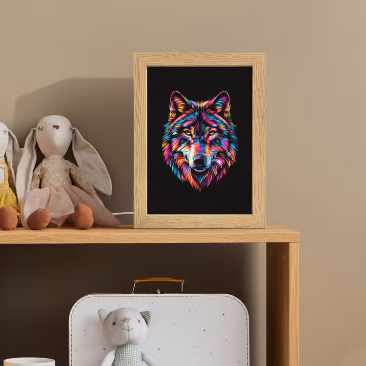 Wolf - Kleurrijk - Zwart - Dieren - Neon Light Box met kabel klein -sfeer2_kind