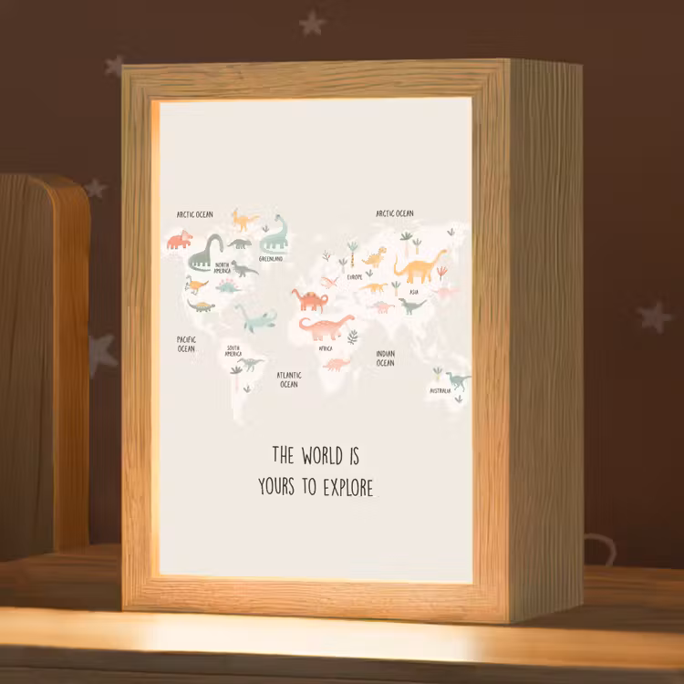 Wereldkaart - Kinderen - Jongens - Dino - Quote Light Box met kabel klein -zzz_3d_website