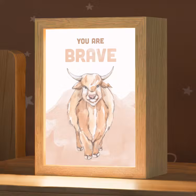 Yak - Oranje - Quote - 'You are brave' Light Box met kabel klein -zzz_3d_website