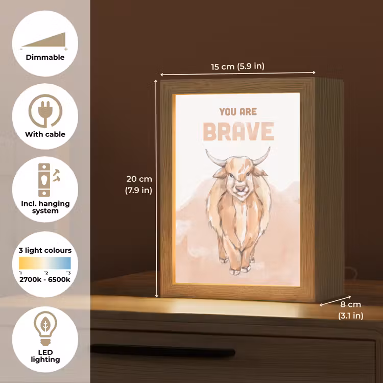 Yak - Oranje - Quote - 'You are brave' Light Box met kabel (Kinderlampje) klein -USP_EN