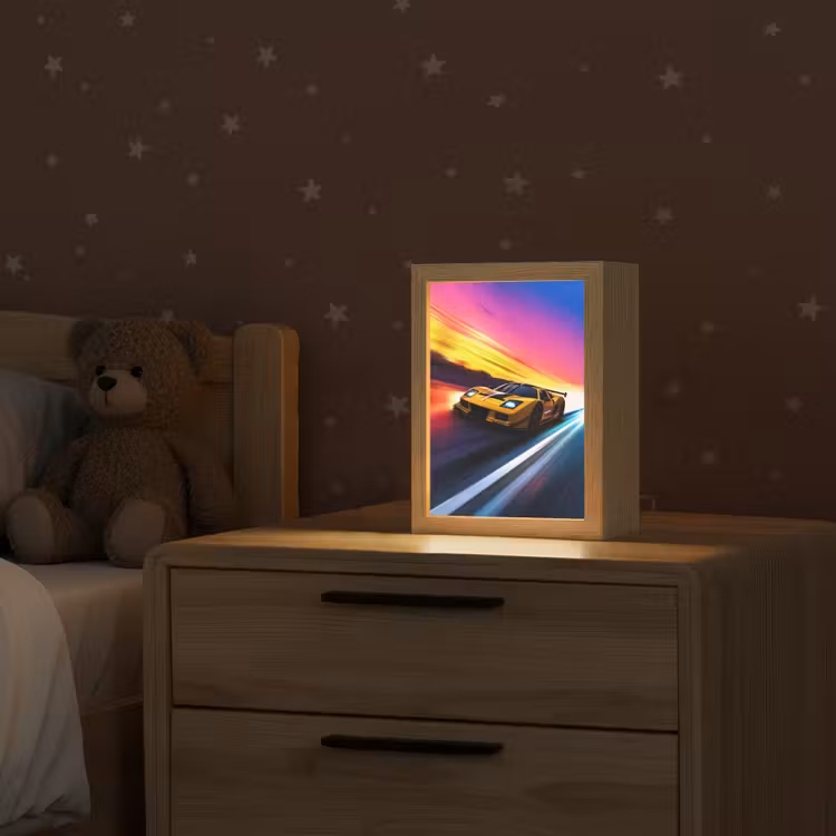 Gele raceauto - Kleurrijk - Neon Light Box met kabel klein -sfeer1_kind