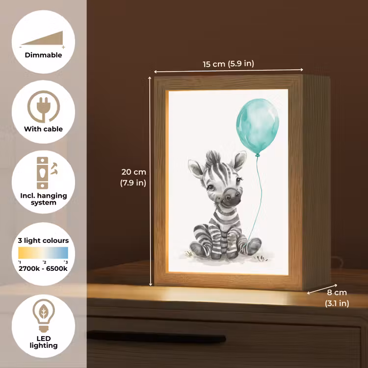Zebra - Baby dier - Blauwe ballon Light Box met kabel (Kinderlampje) klein -USP_EN