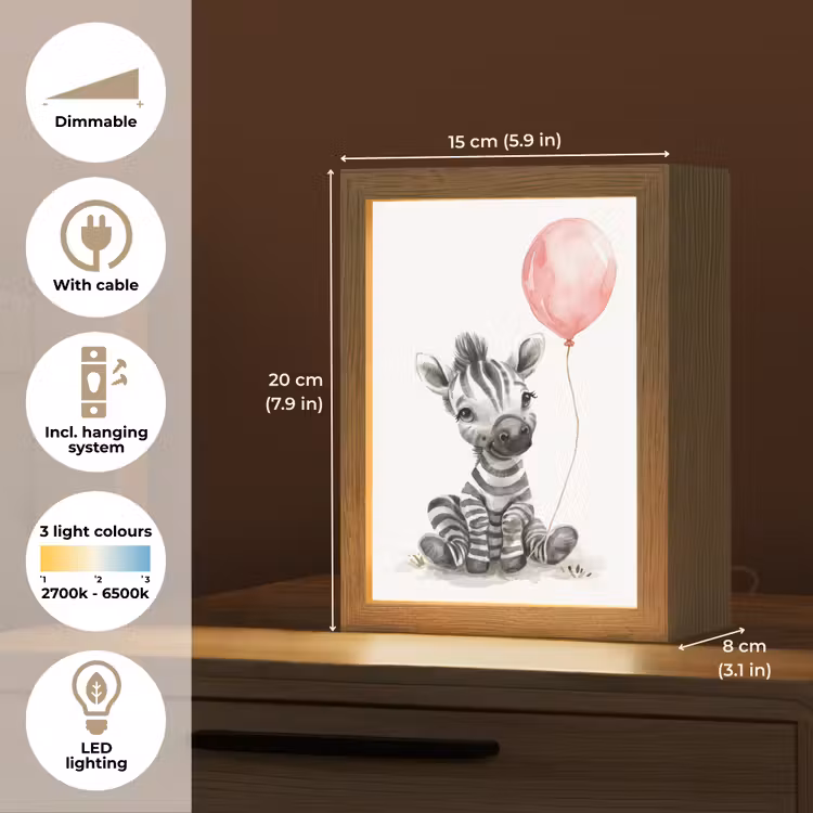 Zebra - Baby - Dieren - Roze ballon Light Box met kabel (Kinderlampje) klein -USP_EN