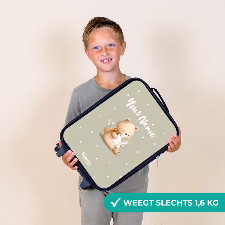 Een bruine beer die een boek leest - Groen Kinderkoffer - Zwart klein -sfeer4_NL