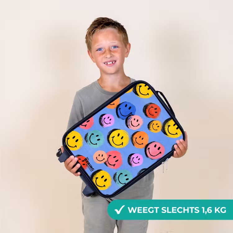 Een speels en kunstzinnig patroon van kleurrijke smileys Kinderkoffer - Zwart klein -sfeer4_NL
