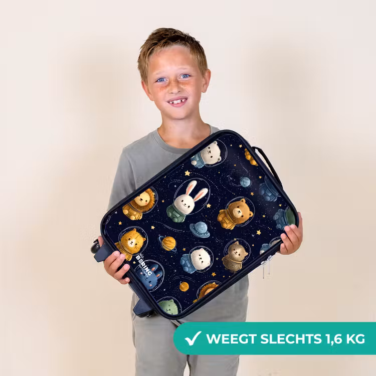 Dieren - Astronaut - Planeten - Sterren Kinderkoffer - Zwart klein -sfeer4_NL