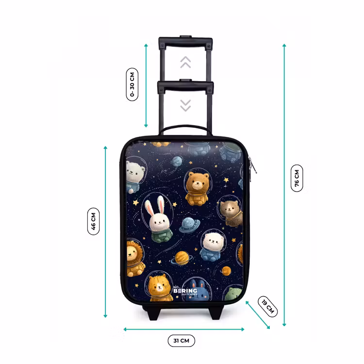 Dieren - Astronaut - Planeten - Sterren Kinderkoffer - Zwart klein -productfoto_formaten