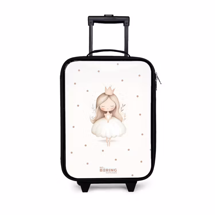 Ballerina prinses tussen beige stippen Kinderkoffer - Zwart klein -3d