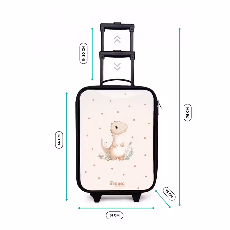Beige dino op een stippen achtergrond Kinderkoffer - Zwart klein -productfoto_formaten