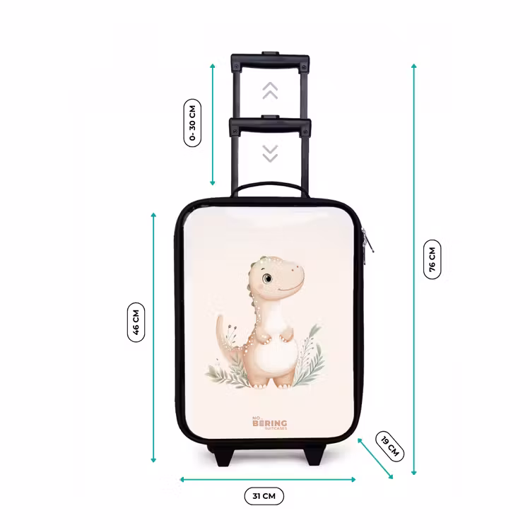 Beige dinosaurus met groene blaadjes Kinderkoffer - Zwart klein -productfoto_formaten