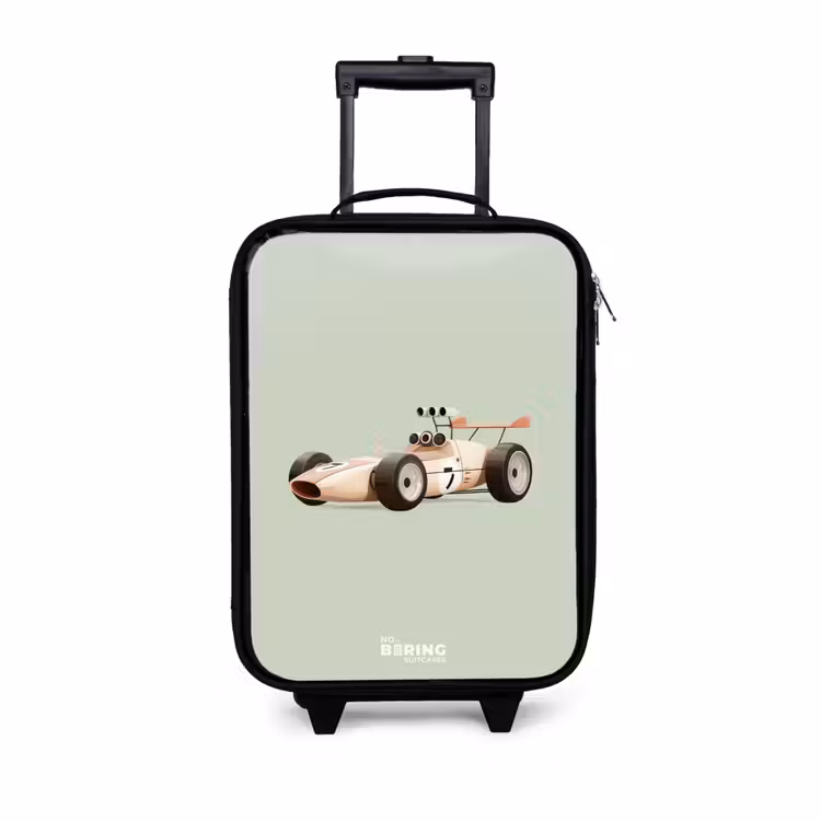 Beige retro raceauto op groen achtergrond Kinderkoffer - Zwart klein -3d