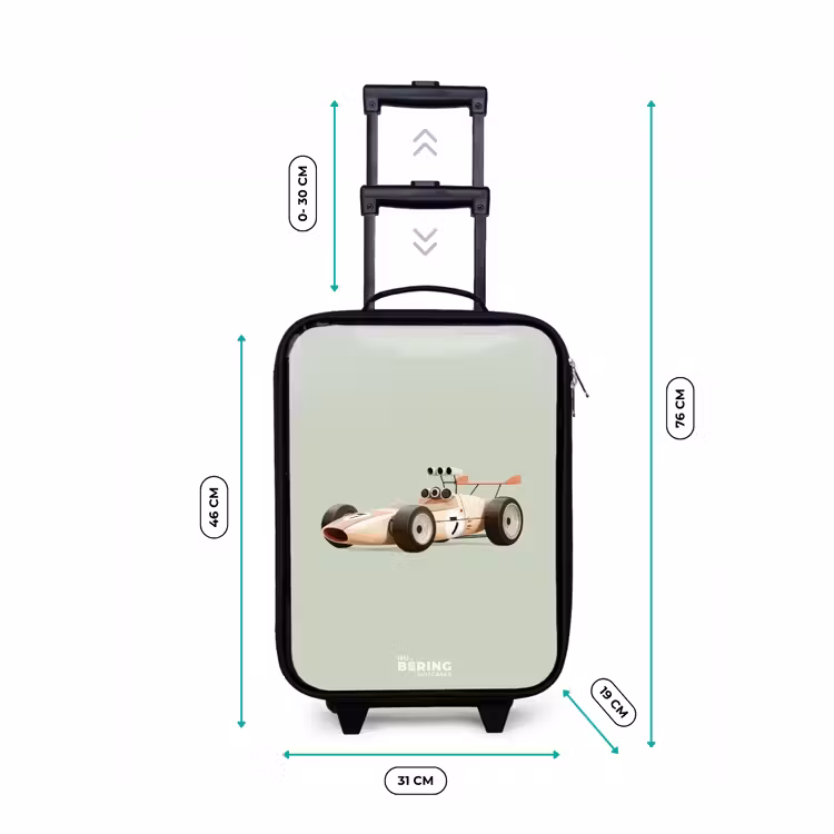 Beige retro raceauto op groen achtergrond Kinderkoffer - Zwart klein -productfoto_formaten