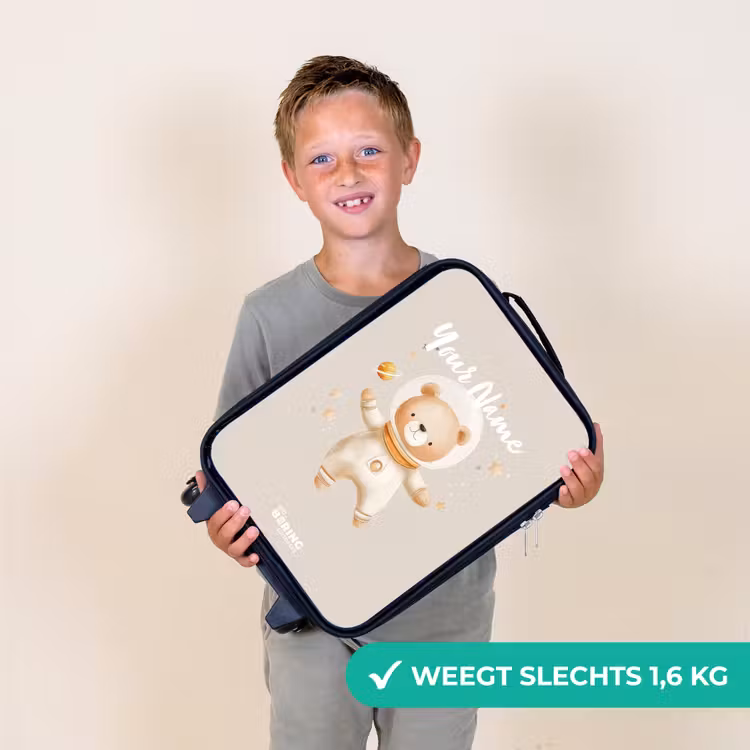 Beige ruimtebeer zweeft tussen sterren Kinderkoffer - Zwart klein -sfeer4_NL