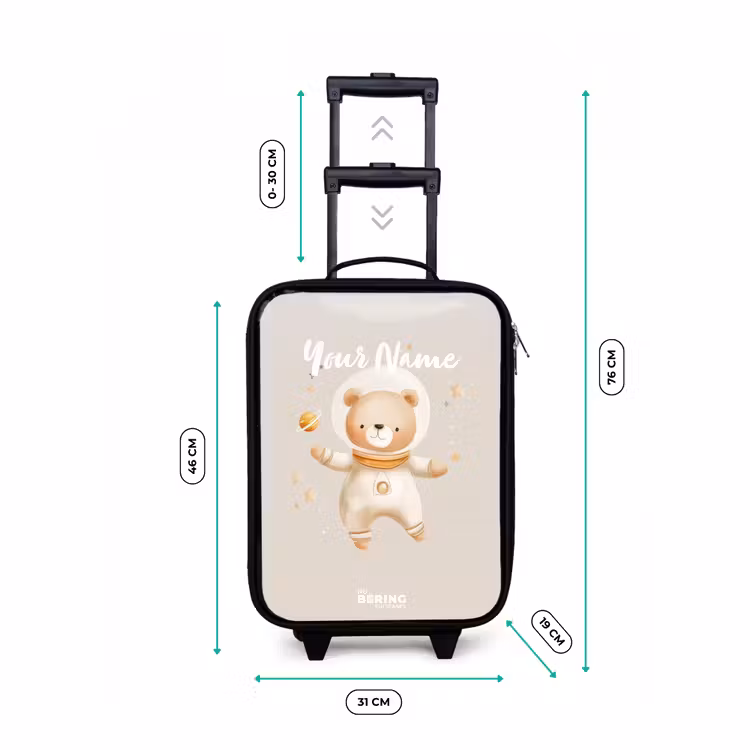 Beige ruimtebeer zweeft tussen sterren Kinderkoffer - Zwart klein -productfoto_formaten
