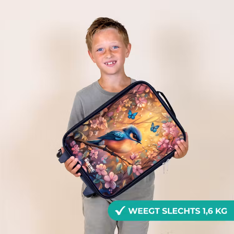 Vogel met vlinders in kleurrijk bos. Kinderkoffer - Zwart klein -sfeer4_NL