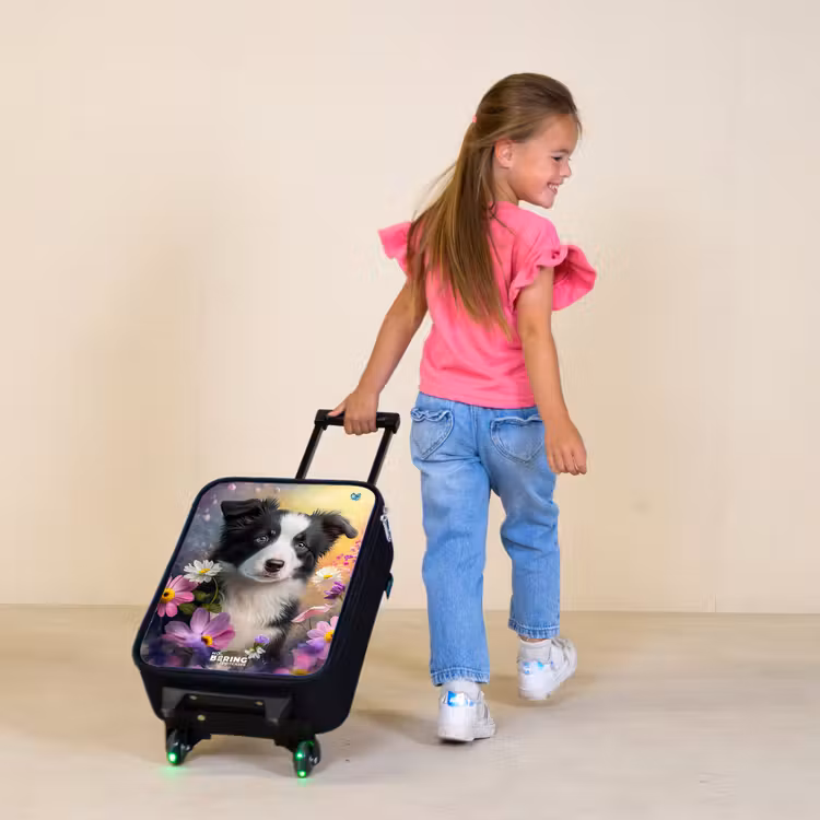 zwart witte puppy tussen kleurrijke bloemen Kinderkoffer - Zwart klein -sfeer1
