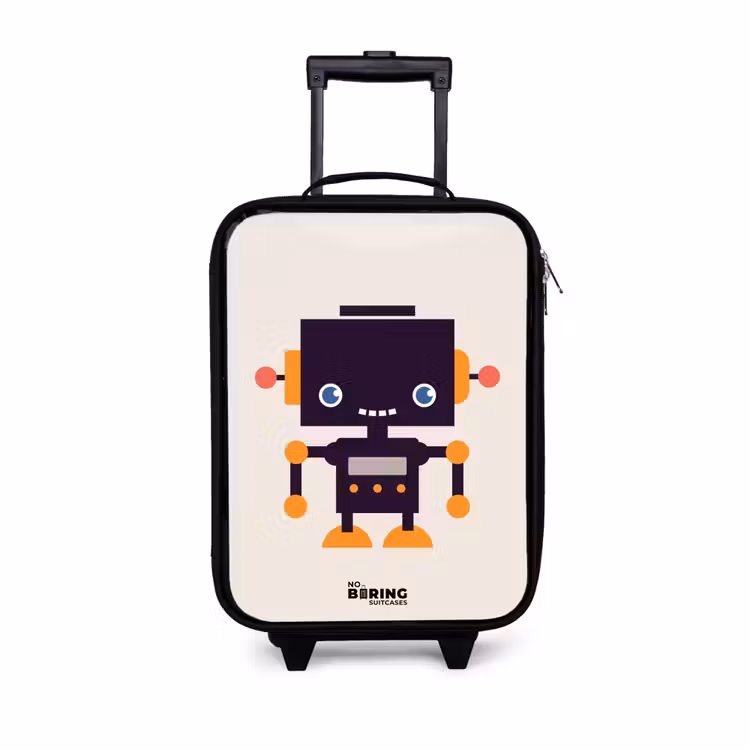 Zwarte robot met oranje accenten Kinderkoffer - Zwart klein -3d