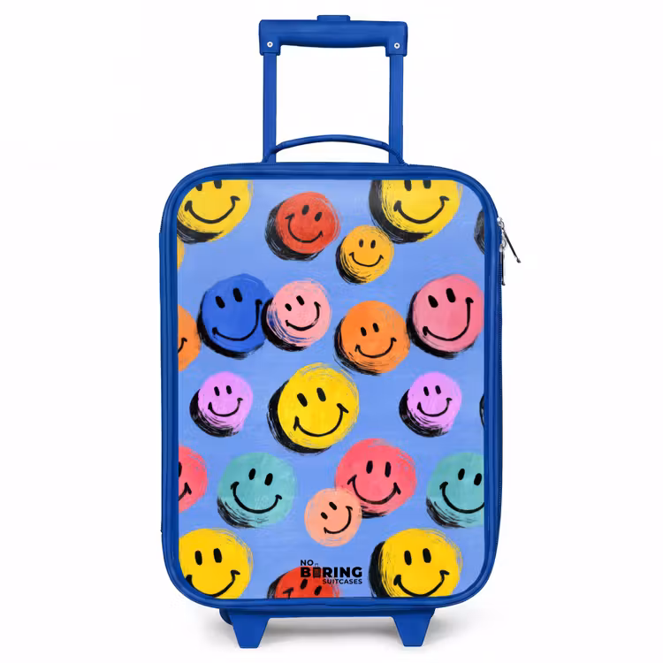 Een speels en kunstzinnig patroon van kleurrijke smileys Kinderkoffer - Blauw klein -3d