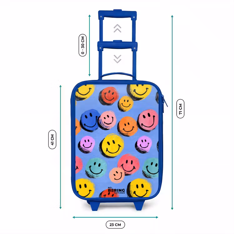 Een speels en kunstzinnig patroon van kleurrijke smileys Kinderkoffer - Blauw klein -productfoto_formaten