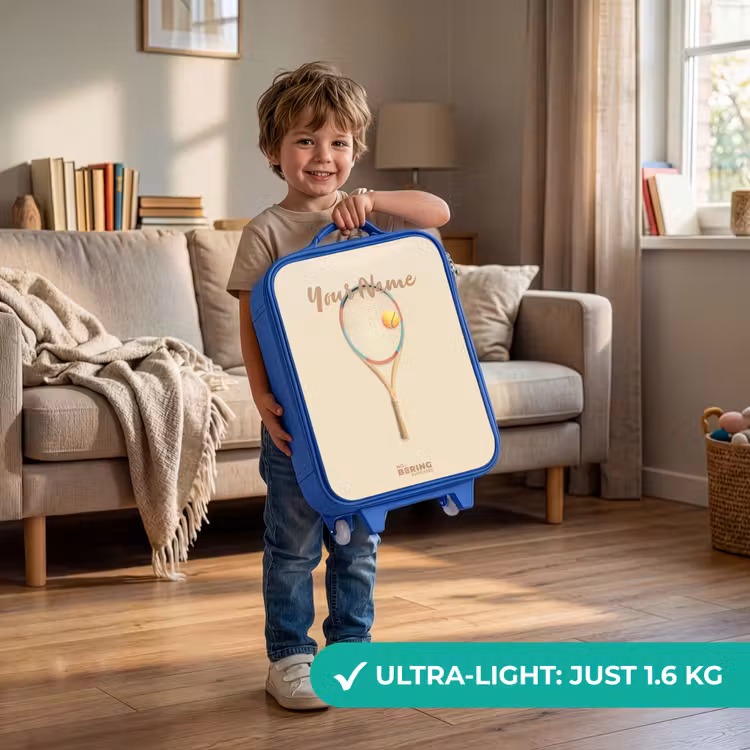 Een tennisracket in beige tinten Kinderkoffer - Blauw klein -sfeer2_EN