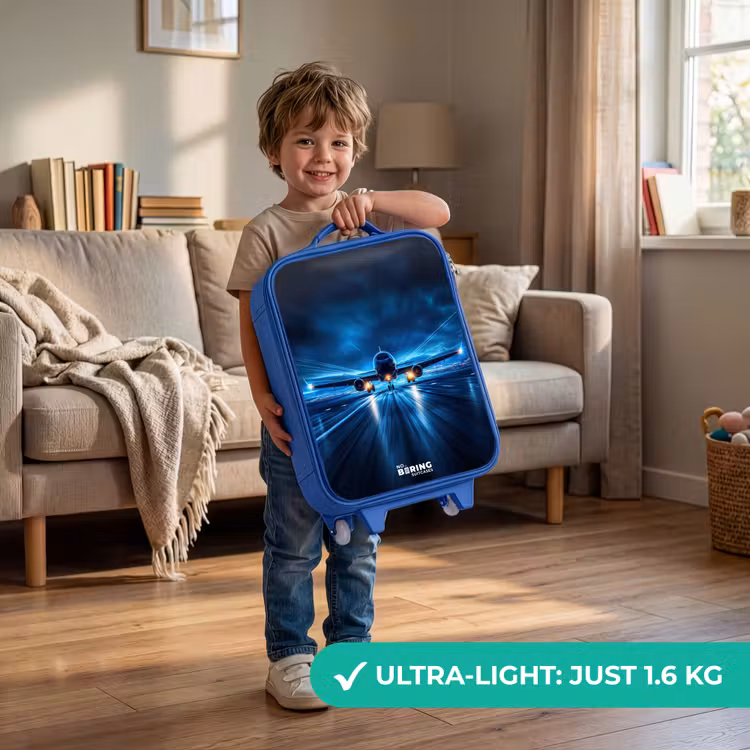 Vliegtuig opstartend in futuristisch nachtlandschap Kinderkoffer - Blauw klein -sfeer2_EN
