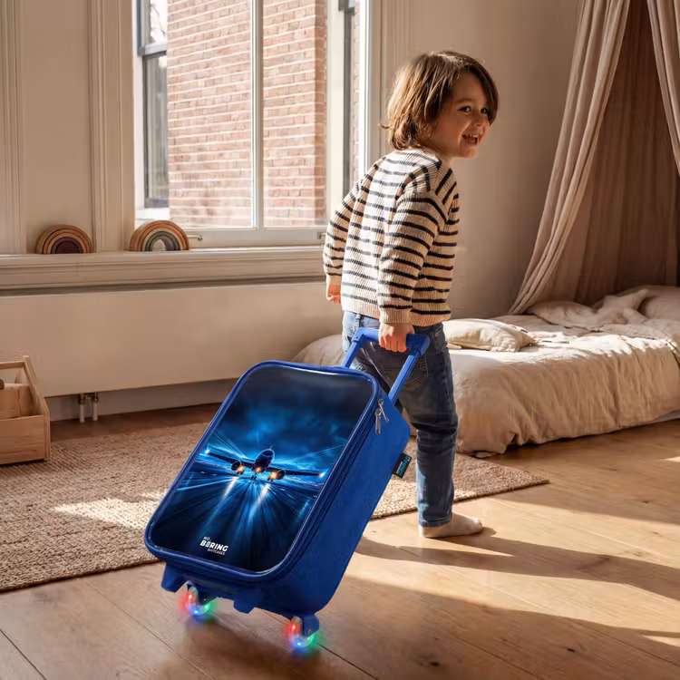 Vliegtuig opstartend in futuristisch nachtlandschap Kinderkoffer - Blauw klein -sfeer1