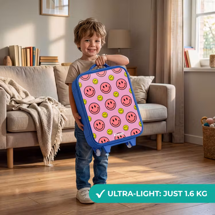 All smiles roze Kinderkoffer - Blauw klein -sfeer2_EN
