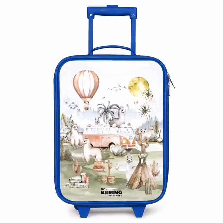Alpaca avontuur Kinderkoffer - Blauw klein -3d