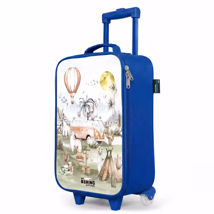 Alpaca avontuur Kinderkoffer - Blauw klein -productfoto_schuin